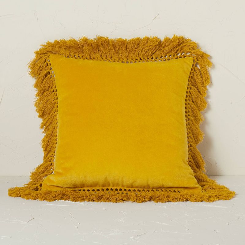 Square Velvet Fringe Decorative Throw Pillow Gold - Opalhouse&#8482; designed with Jungalow&#8482;, 1 of 7