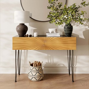 KIGFTSOD Mordern Farmhouse Wood 39.4" Console Table - Black & Gold with 2 Drawers and Storage for Entryway - 1 of 4
