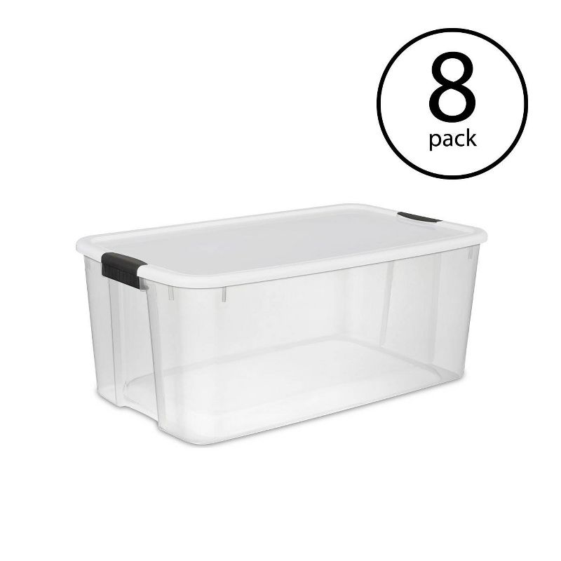 Sterilite Storage System Solution with 116 Quart Clear Stackable Storage Box Organization Containers with White Latching Lid, 1 of 7