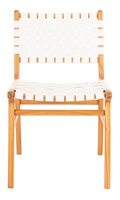 Taika White and Natural Woven Leather Dining Chair Set