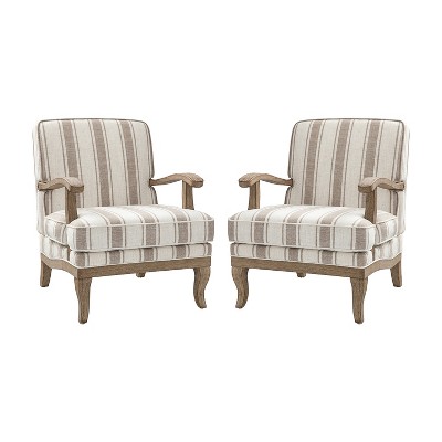 Rinaldo Farmhouse Style Armchair with Romantic Stripes Armchair for Living Room, Lounge, Bedroom Set of 2  | ARTFUL LIVING DESIGN