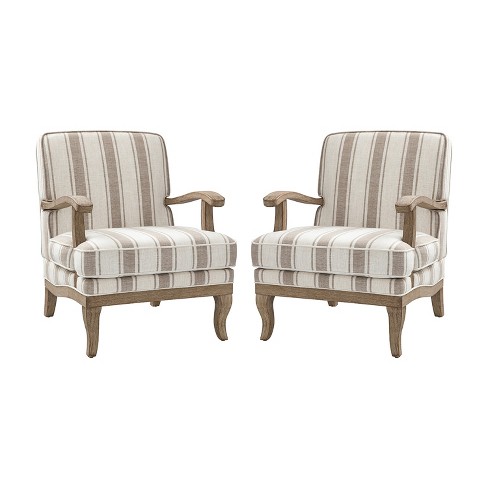 Rinaldo Farmhouse Style Armchair with Romantic Stripes Armchair for Living Room, Lounge, Bedroom Set of 2  | ARTFUL LIVING DESIGN - image 1 of 4