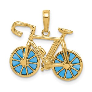 Black Bow Jewelry 14k Yellow Gold 3D Blue Translucent Acrylic Bicycle Pendant - 1 of 4