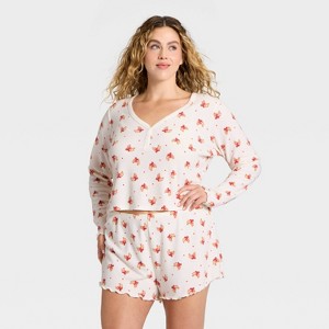 Women's Waffle Long Sleeve Top and Shorts Pajama Set - Wild Fable™ - 1 of 2