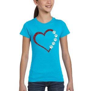 LA Pop Art Meow Heart - Girl's Word Art T-Shirt - 1 of 4