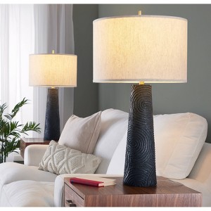 LumiSource (Set of 2) Kona 31" Contemporary Table Lamps Matte Black Polyresin, Modern Brass and Natural Linen Shade - 1 of 4