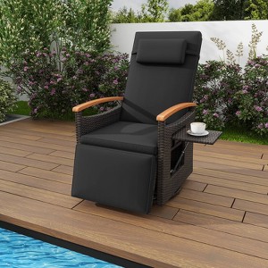 Costway Outdoor 360° Swivel Rattan Recliner Chair Patio Wicker Chaise Lounge Chair Beige/Navy - 1 of 4