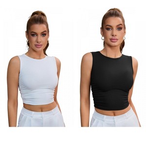 INSPIRE CHIC 2 Packs Women's Sleeveless Ribbed Waist-Cinched Workout Tank Top with Dual Side Pleats - 1 of 4