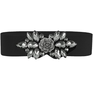 INSPIRE CHIC Women's Elastic Stretchy Vintage Elegant Rose Flower Rhinestone Belt - 1 of 4