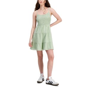 Hippie Rose Womens Smocked Tiered Mini Dress, Green, Medium - 1 of 1
