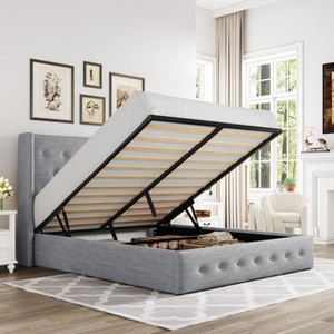 Allewie Lift Up Storage Bed, Button Tufted Headboard with Wingback, No Box Spring Needed, Hydraulic Storage, Button Tufted - 1 of 4
