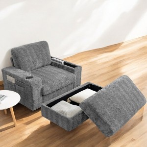 Mshliw 42" Oversized Faux Rabbit Fur Chaise Lounge with Storage Ottoman, Cup Holders & Armrests, Convertible Sofa Bed for Living Room & Bedroom - 1 of 4