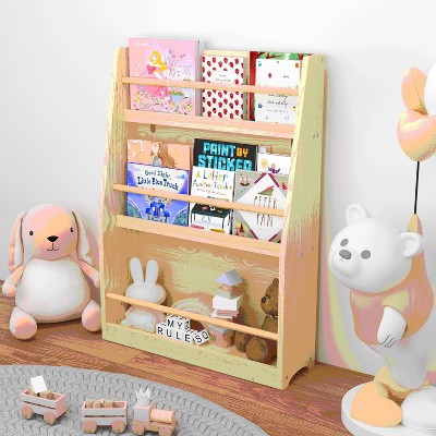 PDTEND 3-Tier Kids Book Shelf, Kids Book Rack, Toddler Decorative Bookshelf, MDF Material