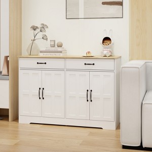KWPZQEB Farmhouse Buffet Cabinet, Storage Sideboard with Drawers & Doors, Wood Coffee Bar Cabinet with Adjustable Shelf for Kitchen, Living Room,White - 1 of 4