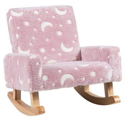 Infans Kids Rocking Chair Upholstered Flannel Children Rocker with Comfy Backrest