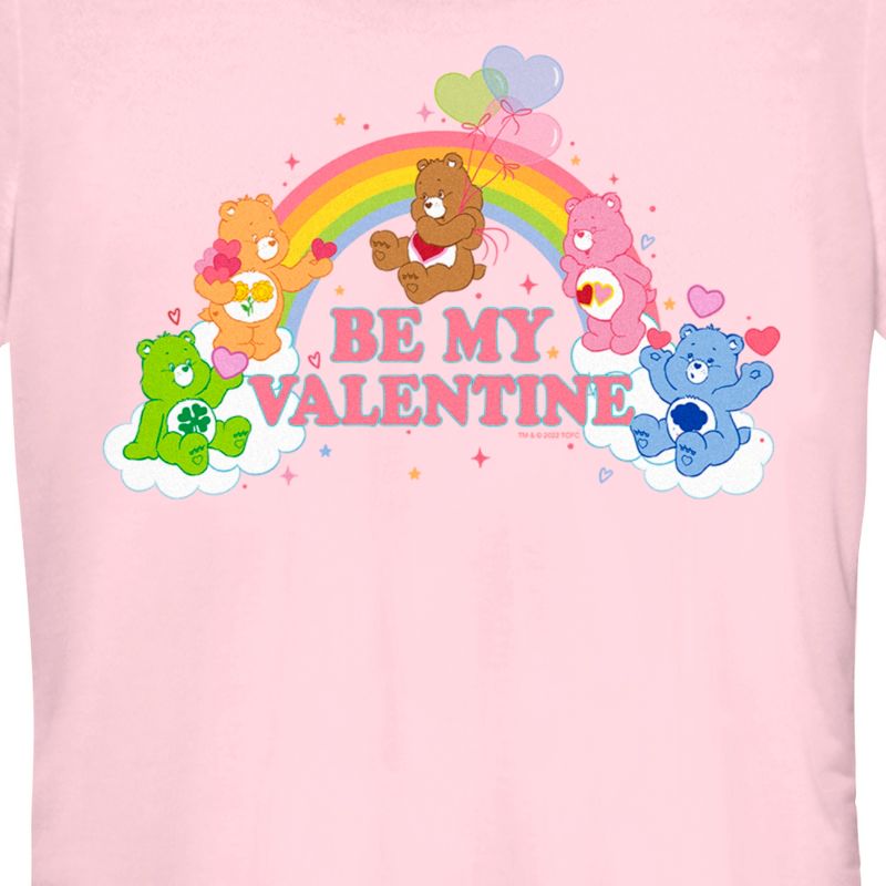 Juniors Womens Care Bears Valentine's Day Be My Valentine Rainbow T-Shirt, 2 of 5