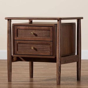 Baxton Studio Alyssa Wood 2 Drawer Nightstand Woven with Rattan Walnut Brown - 1 of 4