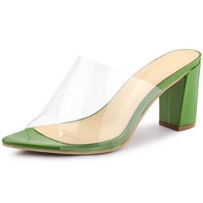Allegra K Women's Clear Chunky Heel Slides Sandals Mules