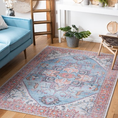 Serapi Elegance Blue/Ivory Hand-Knotted Viscose 6'7" Square Area Rug