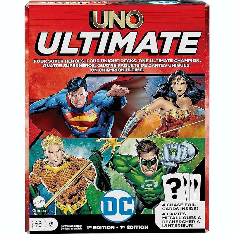 UNO Ultimate DC Card Game for Kids & Adults with 4 Character Decks, 4 Collectible Foil Cards & Special Rules, 1 of 7