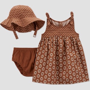 Carter's Just One You® Baby Girls' Geo Dress with Hat Coordinate Set - Brown - 1 of 3