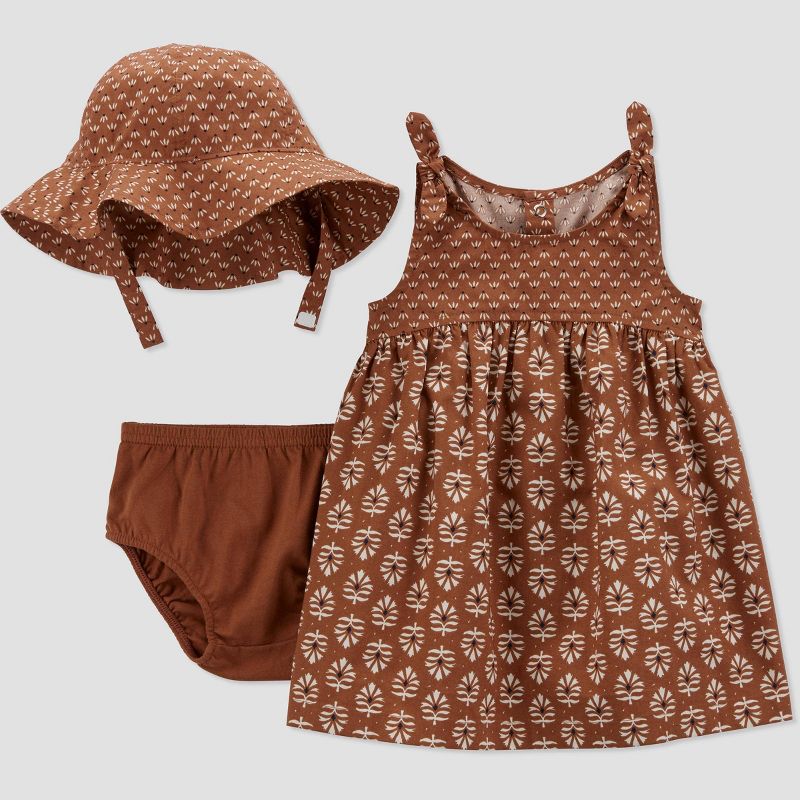 Carter's Just One You® Baby Girls' Geo Dress with Hat Coordinate Set - Brown, 1 of 5