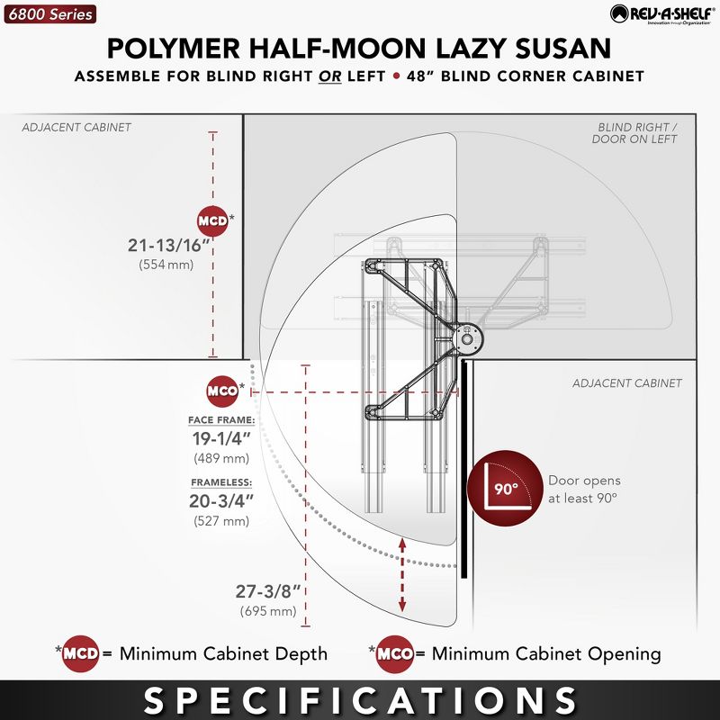 Rev-A-Shelf Polymer Half Moon 2-Tier Lazy Susan Blind Corner Kitchen Cabinet Storage Organizer w/ Pivot & Slide Hardware, 5 of 8