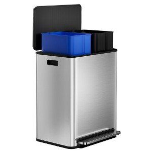 EcoSummer 2X8 Gal Stainless Steel Dual Trash Can, Soft-Close Pet Proof Lid, Kitchen Recycling & Waste Bin,Silver. - 1 of 4