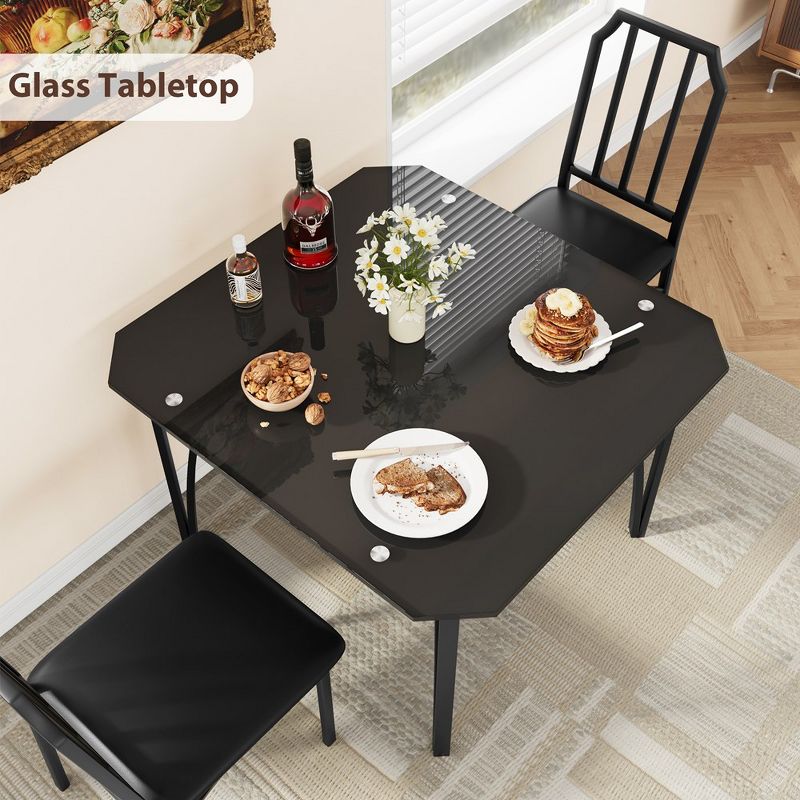 Whizmax Glass Dining Table Set for 2/4, Kitchen Table and Chairs for 2/4 with Cushion Seats for Small Space, Home Kitchen, Apartment-Black, 5 of 10