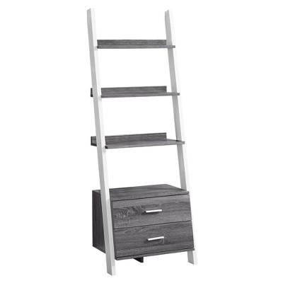 Monarch Specialties Bookshelf Bookcase Etagere Ladder 4 Tier 69InchH Office Bedroom Laminate Grey White Contemporary Modern