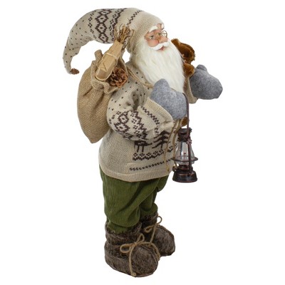 24" Beige and Green Plastic Santa Figurine with Lantern