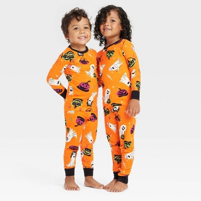Image of Toddler 2pc Halloween Ghosts Cotton Snug Fit Pajama Set - Hyde & EEK! Boutique™ Orange 3T