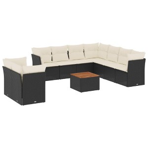 vidaXL Patio Sofa Set with Cushions Outdoor Furniture 10 Piece Poly Rattan - Black and Cream - 1 of 4