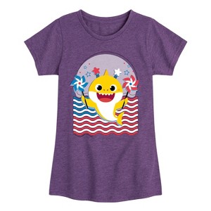 Girls' - Baby Shark - American Flag Fitted Short Sleeve Graphic T-Shirt - 1 of 4