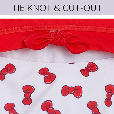 Hello Kitty Little Girls' Cutout Back One Piece Swimsuit with Allover Print Red White Bows 7-8 — фото 3