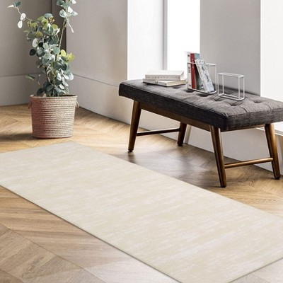 Solid Modern Washable Low Pile Area Rug with Rubber Backing