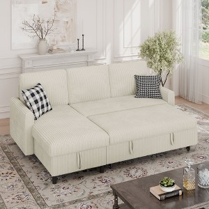 Celebalcony 77.2" Upholstered Sofa Bed, L Shaped Sectional Couch with Side Storage Package, Comfortable 3 Seat Sofa Couches for Apartment - 1 of 4