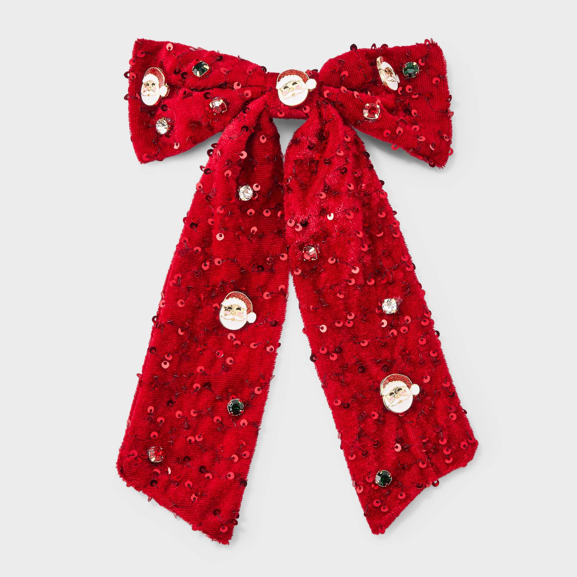 Christmas Santa Charm Bow Hair Clip - Red Sequin