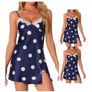 INSPIRE CHIC Women's 2 Pcs Lingerie Lace Sleeveless Sleepdress Wave Point Knee Length V-neck Nightgown - 1 of 4