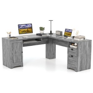 Costway L-Shaped Corner Computer Desk Writing Table Study Workstation w/ Drawers Storage - 1 of 4