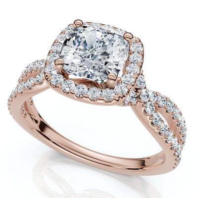 Pompeii3 1 1/2Ct Diamond Cushion Halo Twist Engagement Ring 14k Gold or Pt Lab Created