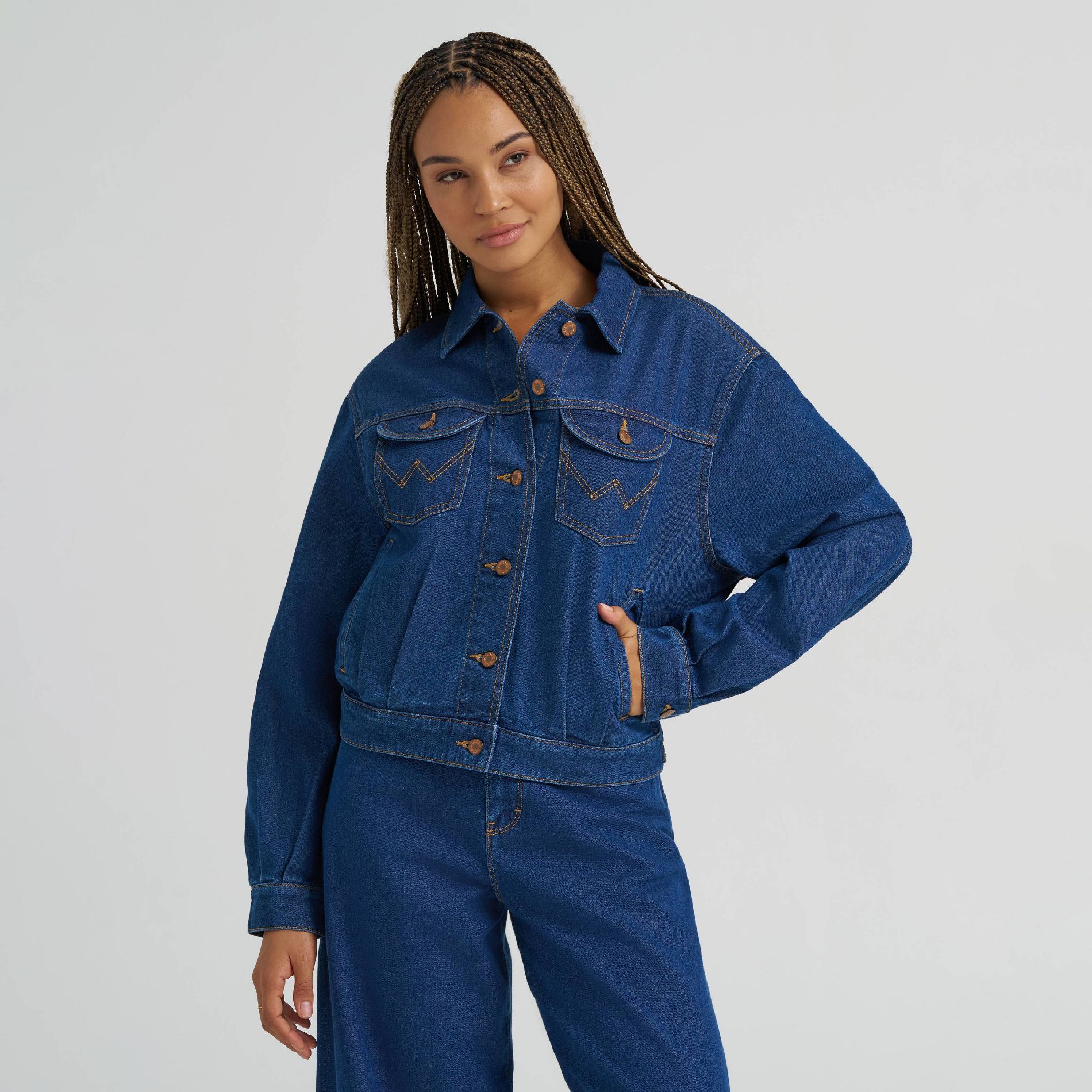 Wrangler Women's Graphic Denim Bomber Jacket - Blue Wash