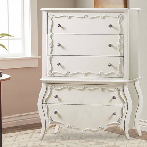 Edalene 37" Decorative Storage Drawers Pearl White - Acme Furniture: Clear Rosette Knobs, Floral Felt-Lined, Nickel Rose Hardware - image 1 of 4