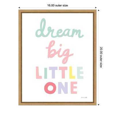 Dream Big Little One Pastel Typography Canvas Art with Natural Maple Frame