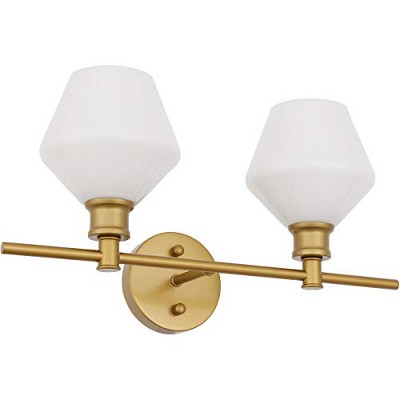 Gene 2-Light Brass and Frosted White Glass Wall Sconce