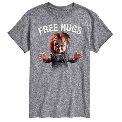 Men s Child s Play Chucky Free Hugs Short Sleeve Graphic T Shirt Athletic Heather X Small