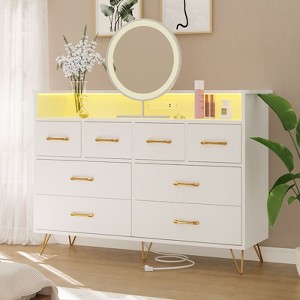 8 Drawers Dresser, Storage Chest of Drawers, TV Stand for 65" with Power Outlet & LED Lights, for Living Room Bedroom - 1 of 4