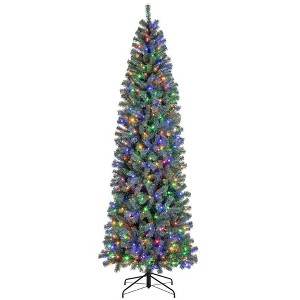 Resenkos 9-Ft Pre-Lit Slim Blue Artificial Christmas Tree with 9 Modes - Blue - 1 of 4