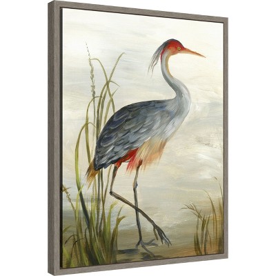 Grey Heron Framed Canvas Wall Art with Graywash Frame