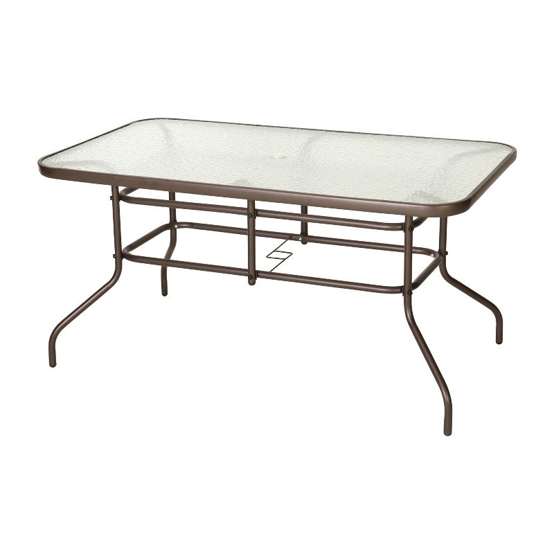 Flash Furniture Tory 31.5" x 55" Rectangular Tempered Glass Metal Table with Umbrella Hole, 1 of 12